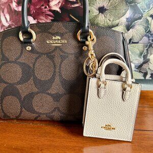 NEW Coach Chalk White North/South Mini Tote Bag Charm with Gold Hardware